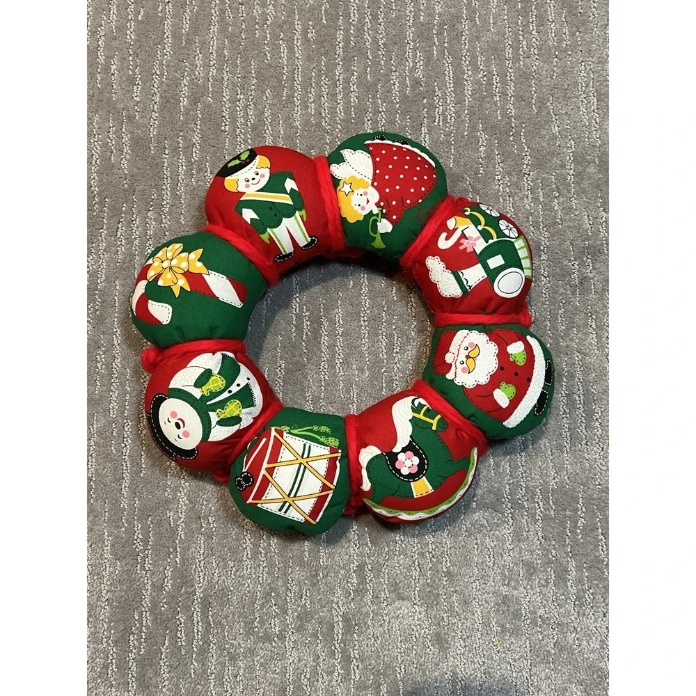 Two Vintage Cloth Sewn soft Christmas Wreath from the 1970s or 1980s